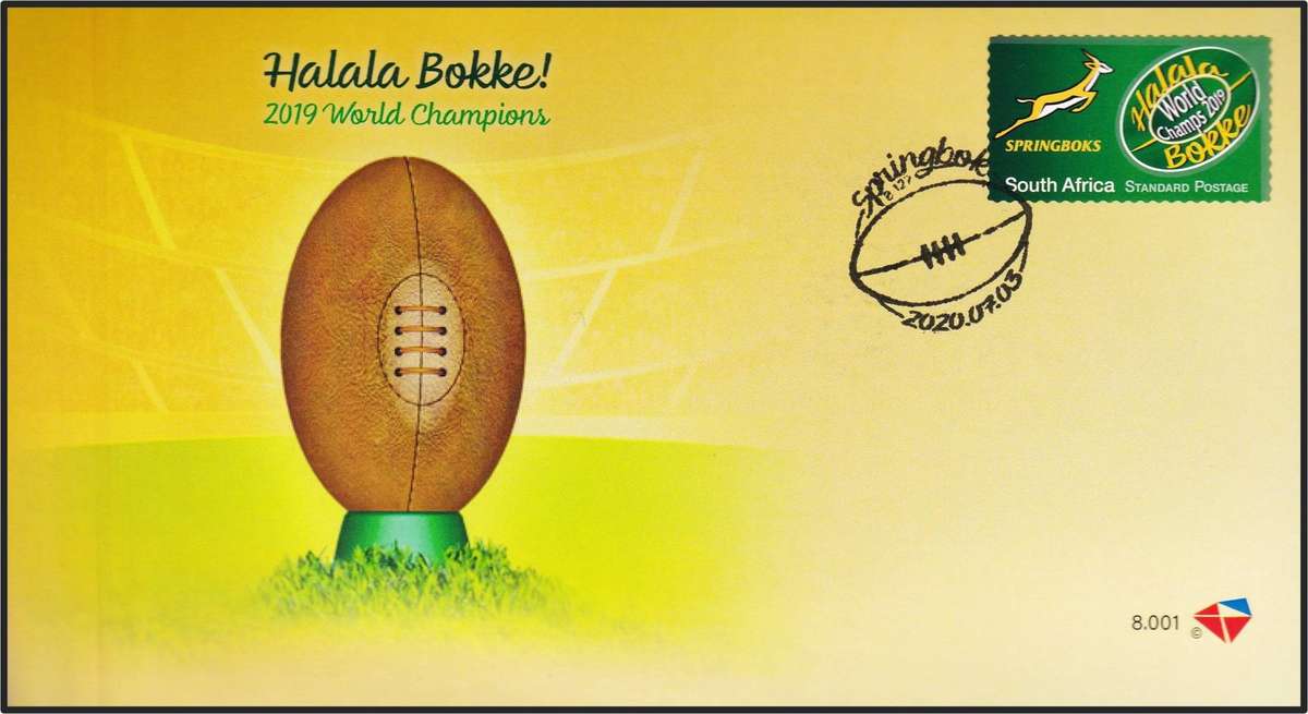 2020 RSA Rugby World Champions Full Sheetlet & First Day Card 8.001