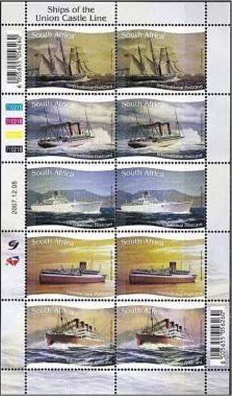 2007 RSA Union Castle Ships Full UMM(**) Sheetlet of 10  @ CV  R500+