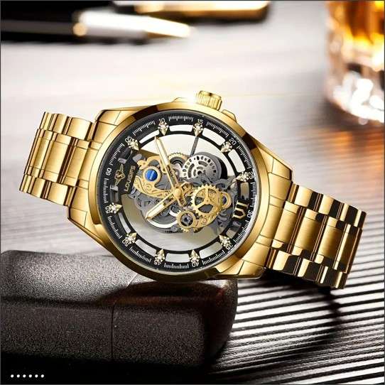 Louisifs Men's Quartz Skeleton Watch, Stainless Steel