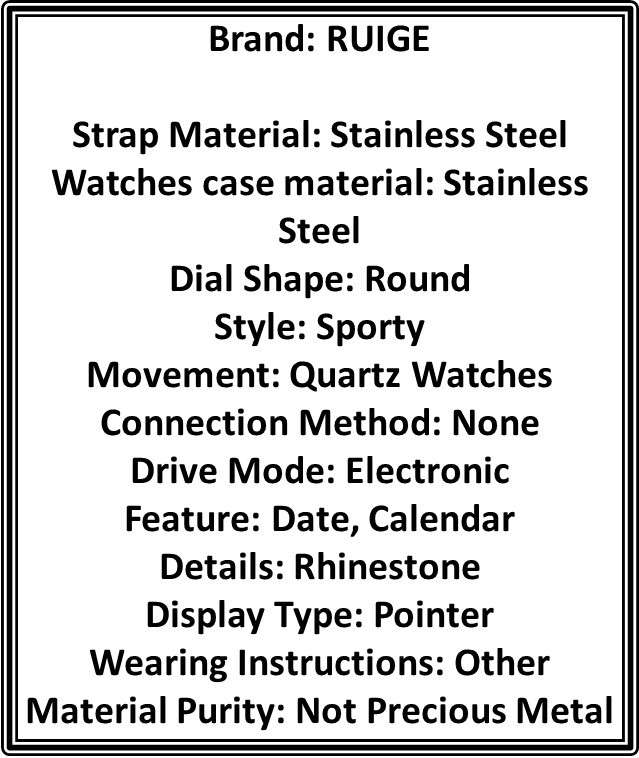 RUIGE Fashion Men's Waterproof Luminous Quartz Watch With Stainless Steel Strap