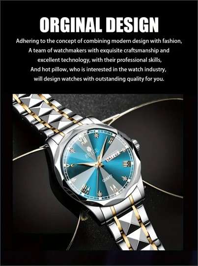 RUIGE Fashion Men's Waterproof Luminous Quartz Watch With Stainless Steel Strap