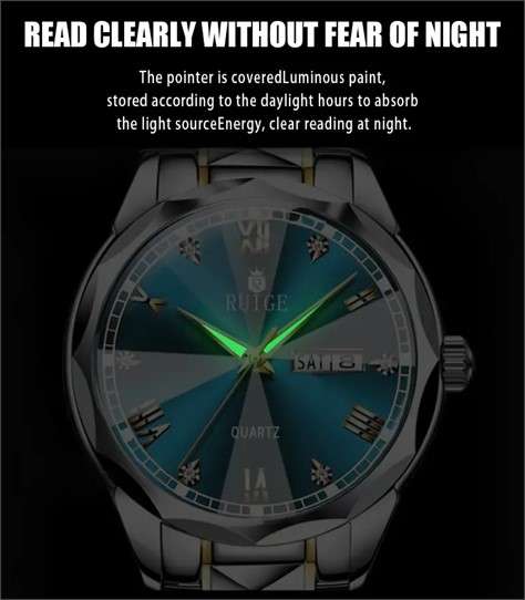 RUIGE Fashion Men's Waterproof Luminous Quartz Watch With Stainless Steel Strap