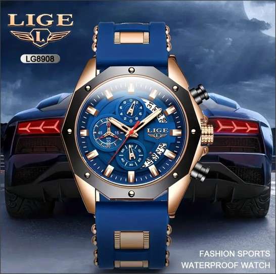 Top Brand LIGE Sports Chronograph Men's Watch, Luxury Luminous Quartz Clock, Large Dial