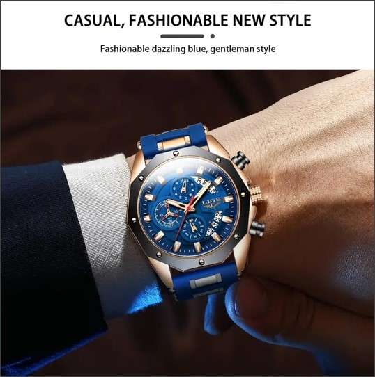 Top Brand LIGE Sports Chronograph Men's Watch, Luxury Luminous Quartz Clock, Large Dial