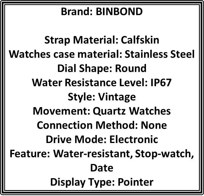 BINBOND Men's Six Hands Calendar Multifunctional Quartz Watch With Genuine Leather Cowhide Strap