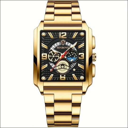 Binbond Rectangular Men's Casual Quartz Watch With Luminous Hands - Shockproof, Alloy Band, Analog D