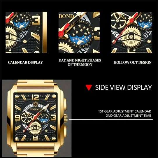 Binbond Rectangular Men's Casual Quartz Watch With Luminous Hands - Shockproof, Alloy Band, Analog D