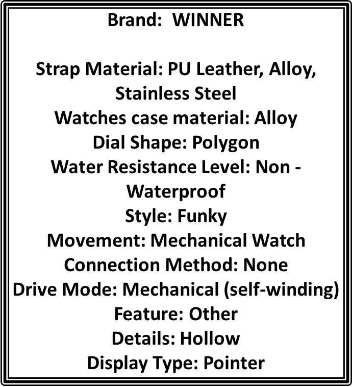 Winner - Unique Hollow Triangle Design, Automatic Mechanical Movement, SILVER Stainless Steel Alloy