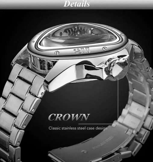 Winner - Unique Hollow Triangle Design, Automatic Mechanical Movement, SILVER Stainless Steel Alloy