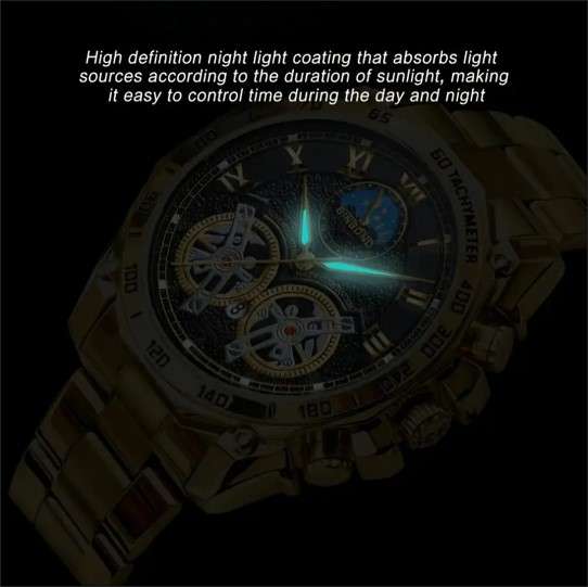 BINBOND Men's Skeleton Quartz Watch with Dual Tourbillon - Fashionable Luminous, Stainless Steel