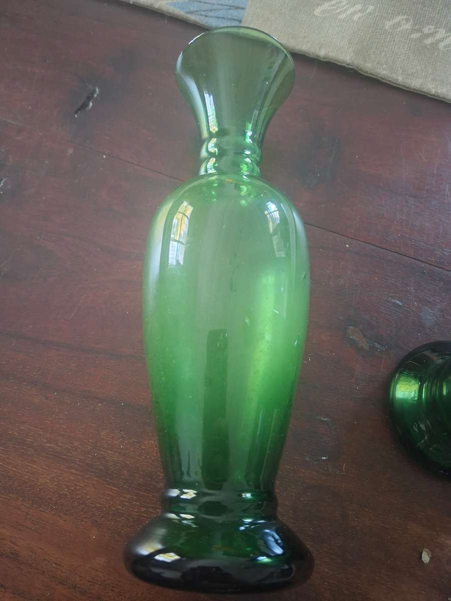 Green glass vases x 2