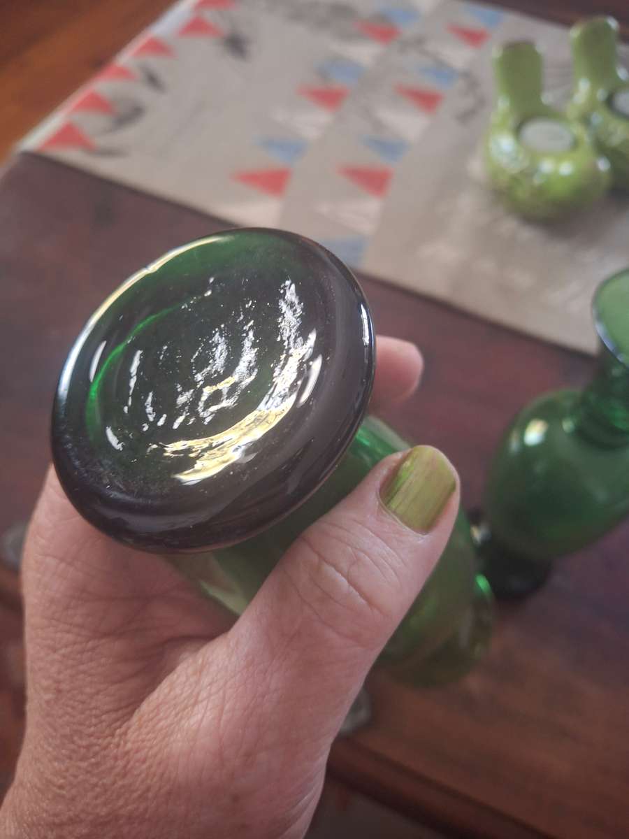 Green glass vases x 2