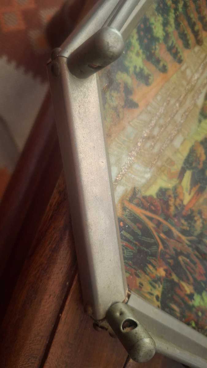 Victorian Era Reverse Painted Foil Art  Serving Tray