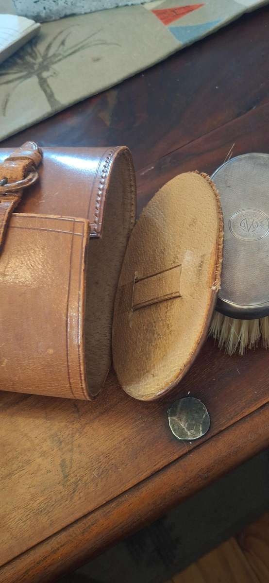 Vintage Sterling Silver brushes in leather case