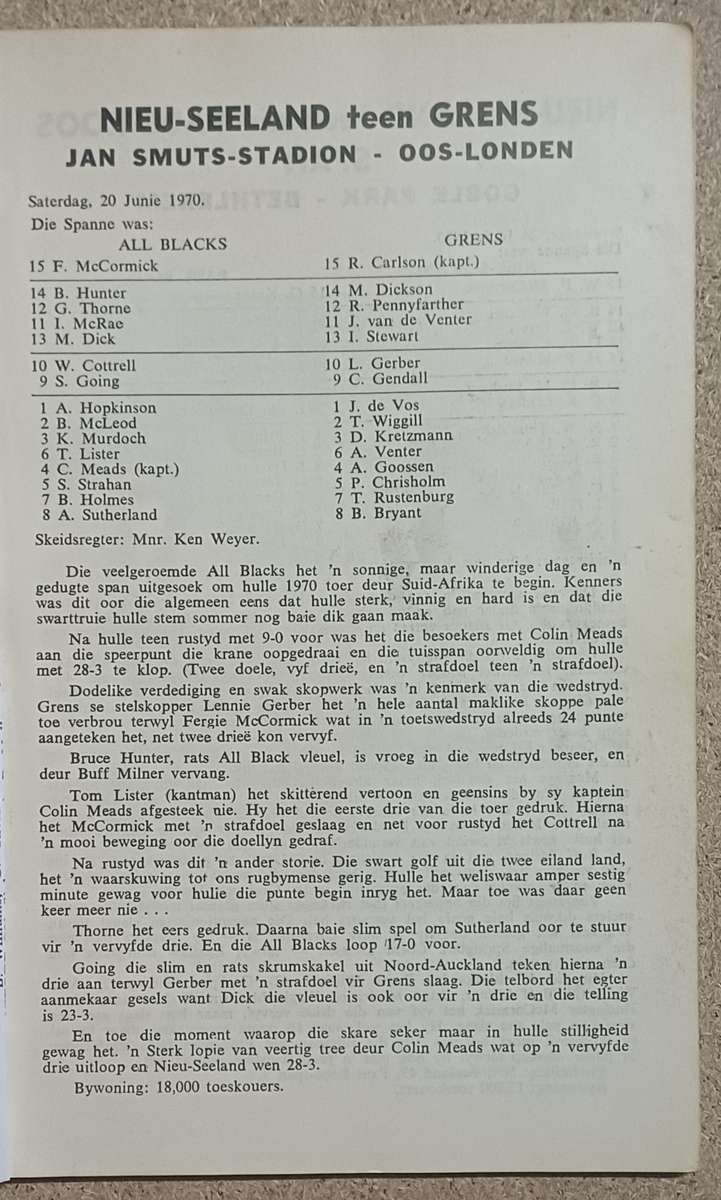 DIE 1970 ALL BLACKS IN SUID-AFRIKA Awie Labuschagne