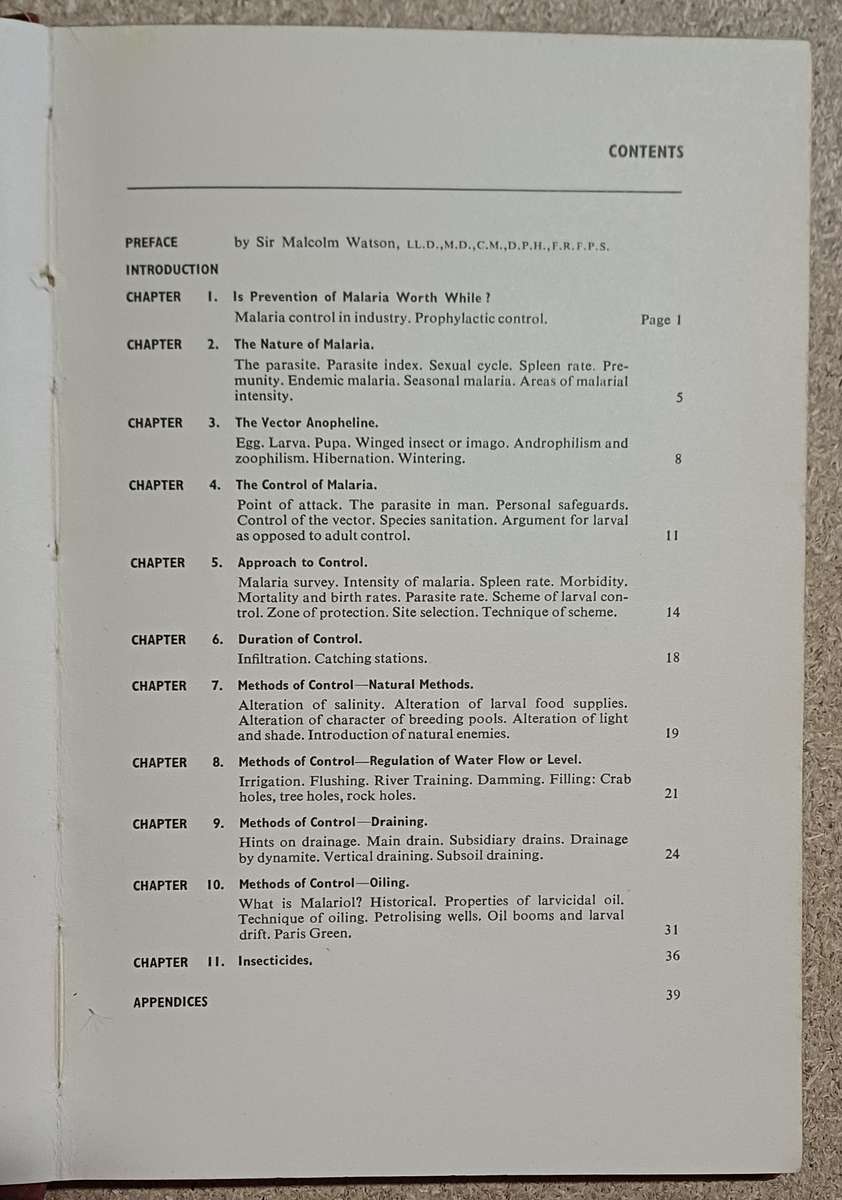 A HANDBOOK OF MALARIA CONTROL by R. Svensson