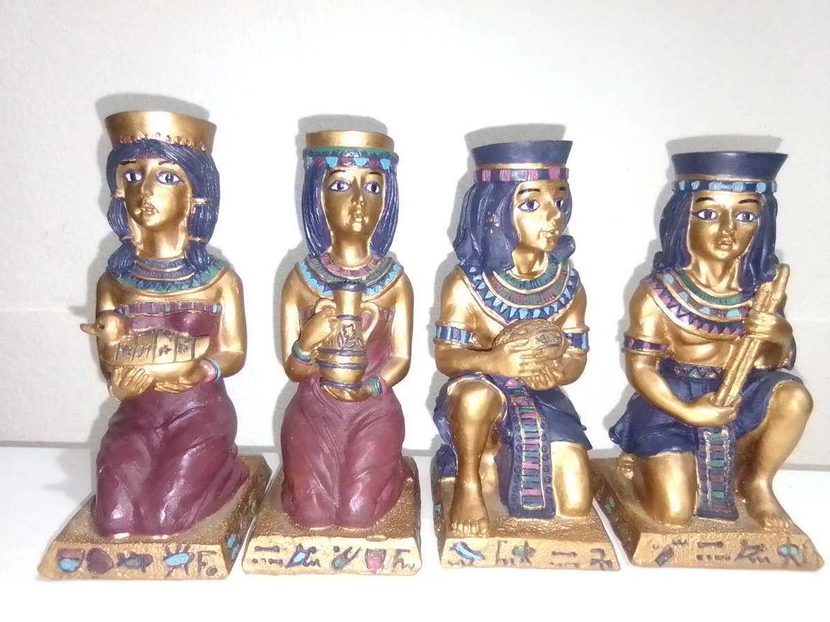 Vintage 4 Egyptian Figurines, Resin, Hand Made & Painted `Artist`s Version`,
