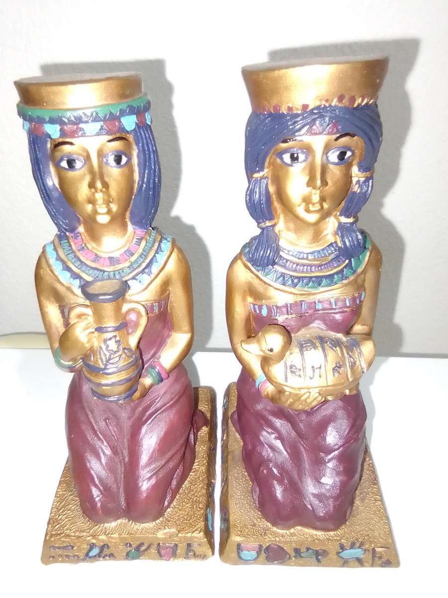 Vintage 4 Egyptian Figurines, Resin, Hand Made & Painted `Artist`s Version`,