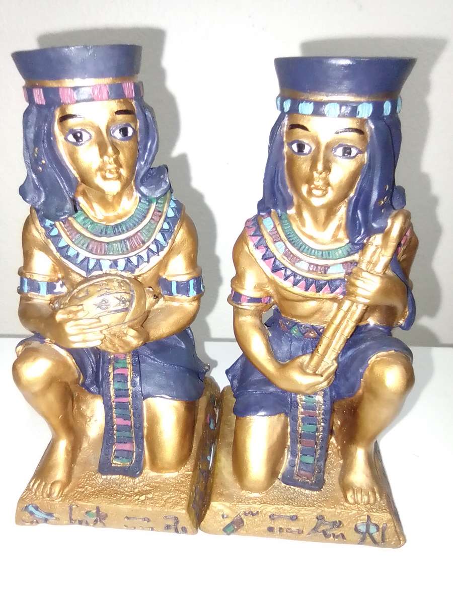 Vintage 4 Egyptian Figurines, Resin, Hand Made & Painted `Artist`s Version`,