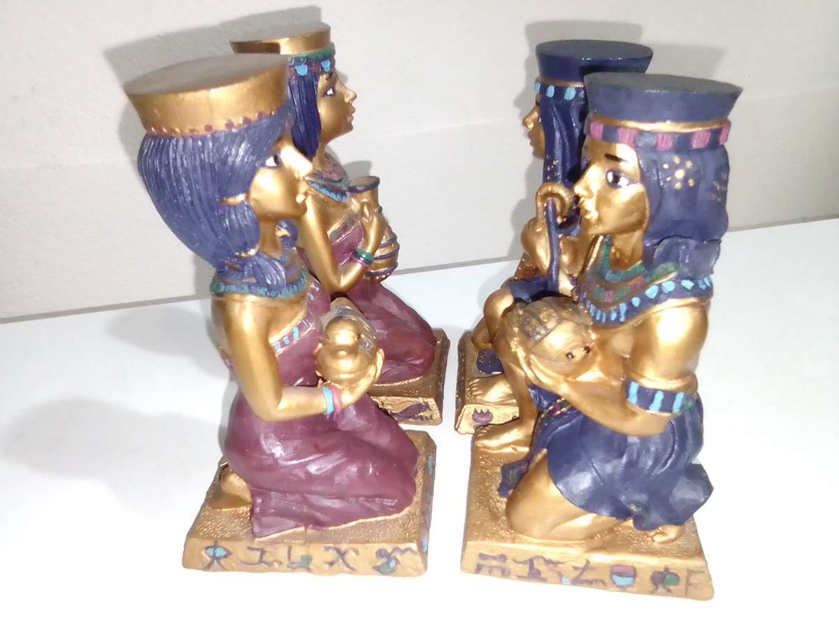 Vintage 4 Egyptian Figurines, Resin, Hand Made & Painted `Artist`s Version`,