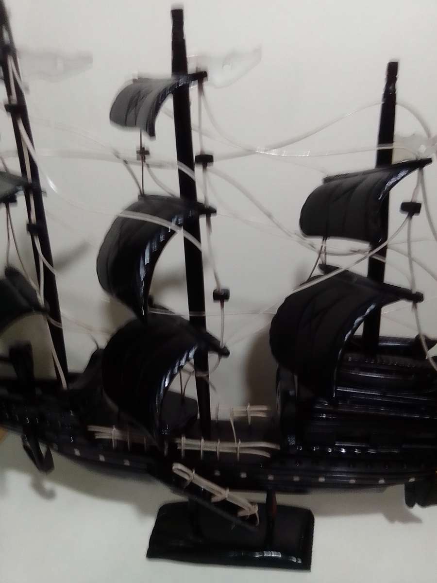 Pirates of Caribbean large Tall Ship Model of "The Black Pearl" mounted and in solid wood.