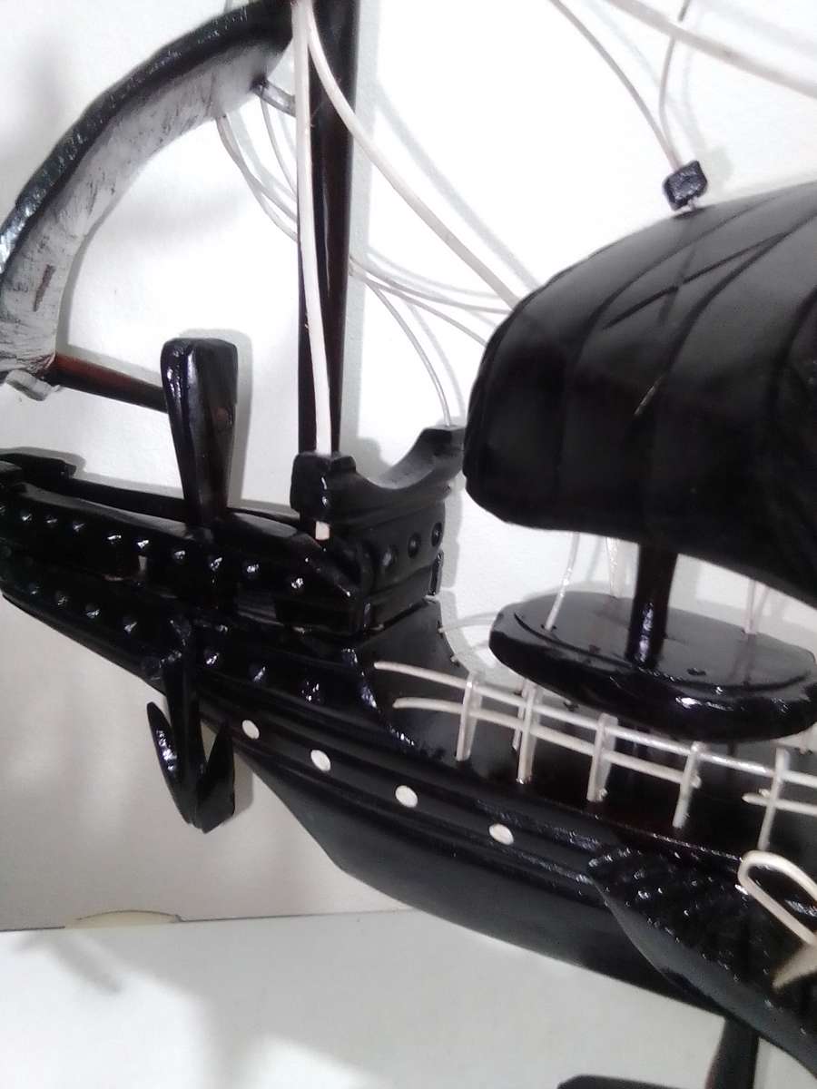 Pirates of Caribbean large Tall Ship Model of "The Black Pearl" mounted and in solid wood.