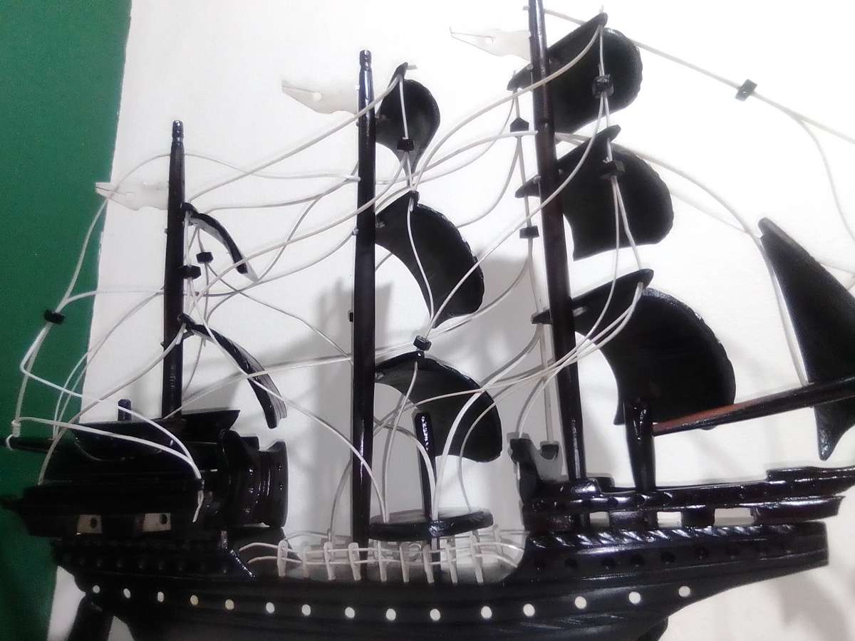 Pirates of Caribbean large Tall Ship Model of "The Black Pearl" mounted and in solid wood.