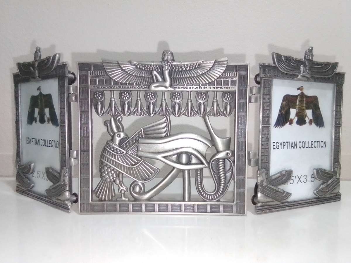 Egyptian pewter Tri-Fold photo frames. Picture frame from Egypt | Egyptian gifts. Like New.