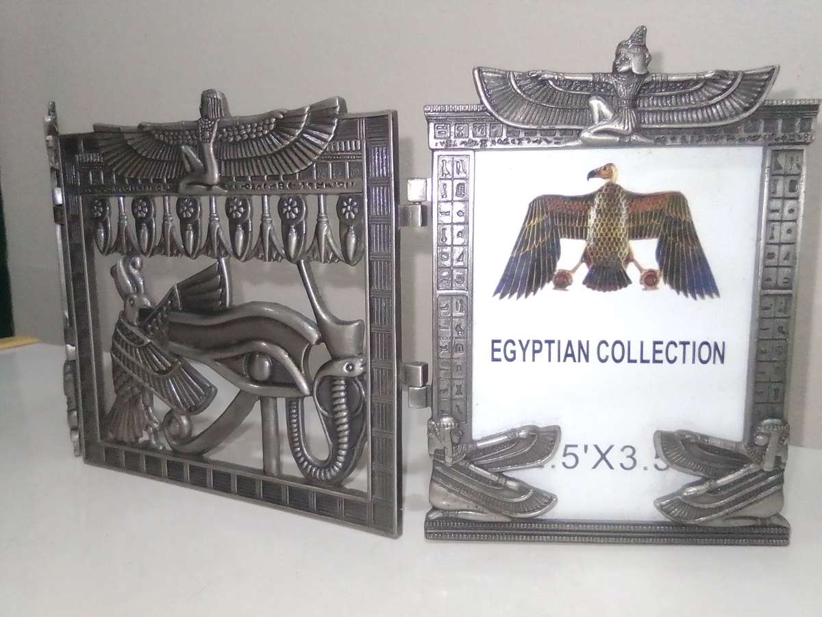 Egyptian pewter Tri-Fold photo frames. Picture frame from Egypt | Egyptian gifts. Like New.