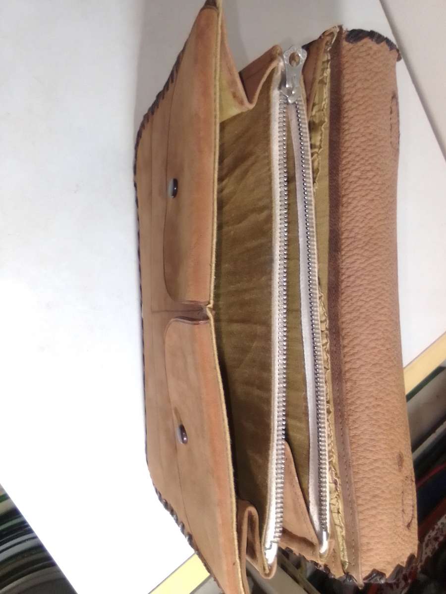 Egyptian Leather Handbag & Wallet plus 2 small purses, hand tooled Camel leather circa 1950's