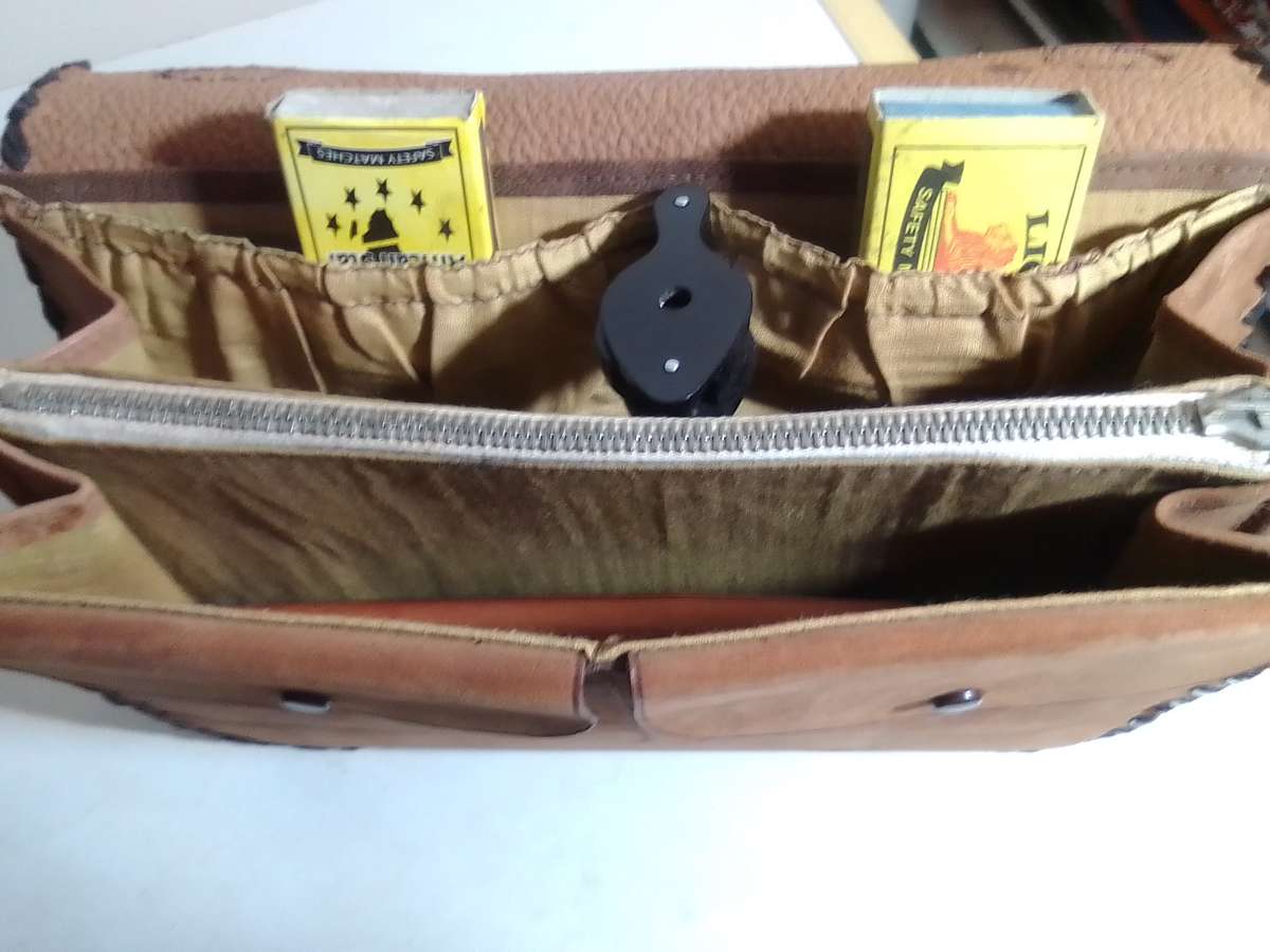 Egyptian Leather Handbag & Wallet plus 2 small purses, hand tooled Camel leather circa 1950's