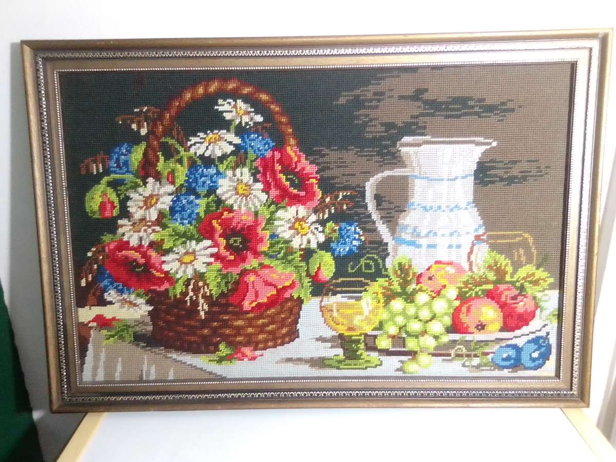 Floral Composition blue tapestry  Limited Quantities Size: 400mm W X 500mm L.