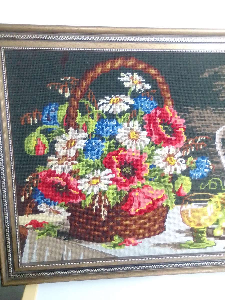 Floral Composition blue tapestry  Limited Quantities Size: 400mm W X 500mm L.