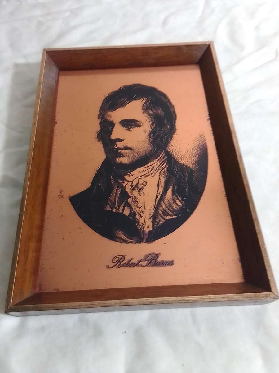 Vintage Scottish Poet . Robert Burns copper plate etching, lithograph in a gold guild frame.