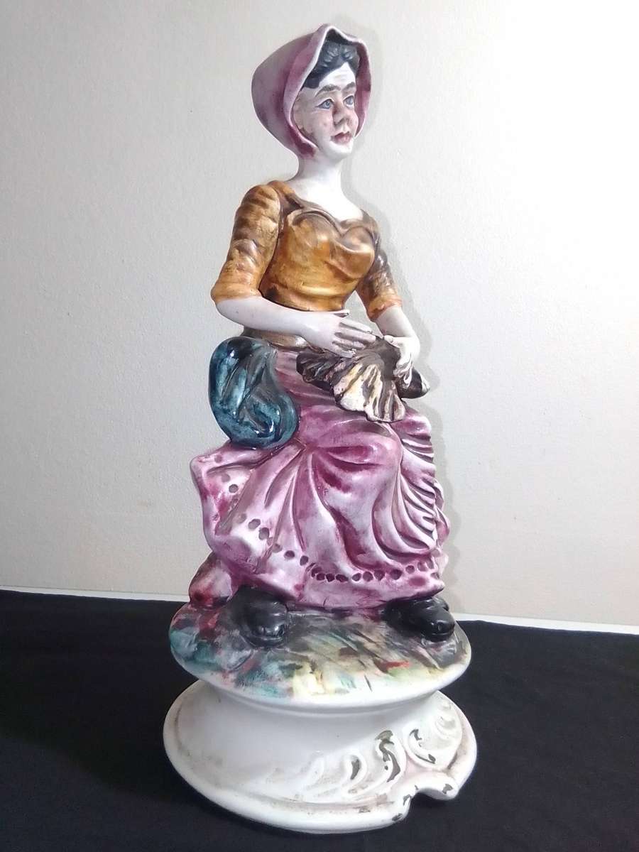 An elegant figurine from master Italian sculptor, A Farm Lady. Capodimonte made in Italy 285mm Tall