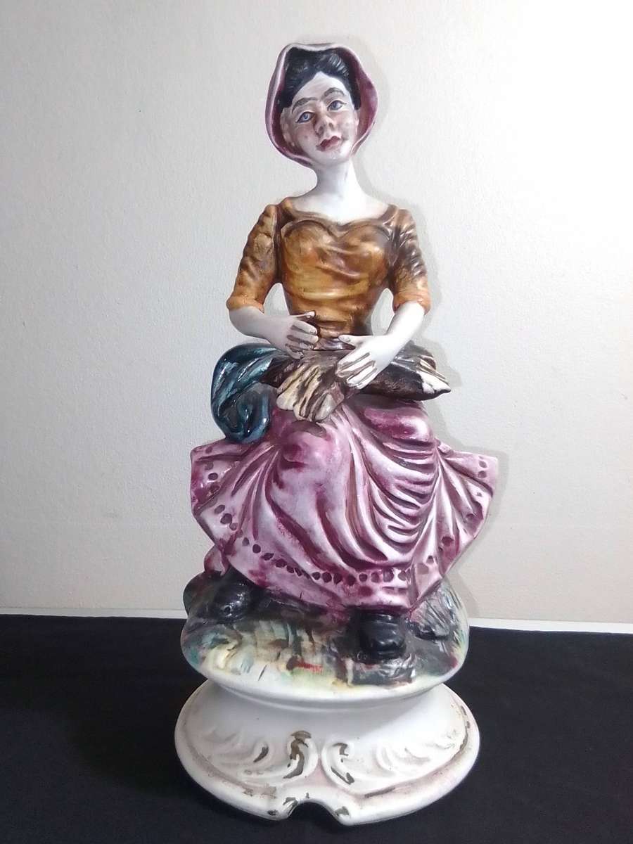 An elegant figurine from master Italian sculptor, A Farm Lady. Capodimonte made in Italy 285mm Tall