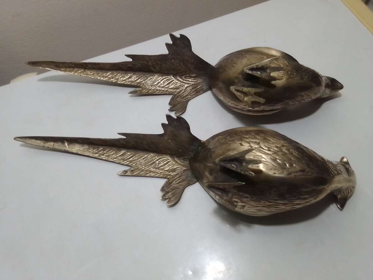 Wow a pair of heavy-duty brass Pheasants.  Antique French cast brass Pheasants.