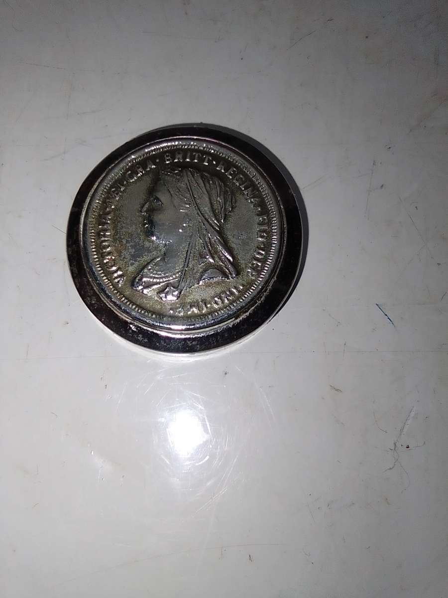 A Variety of good Vintage Religious Items and a Victorian coin mounted plus a mother of pearl box.