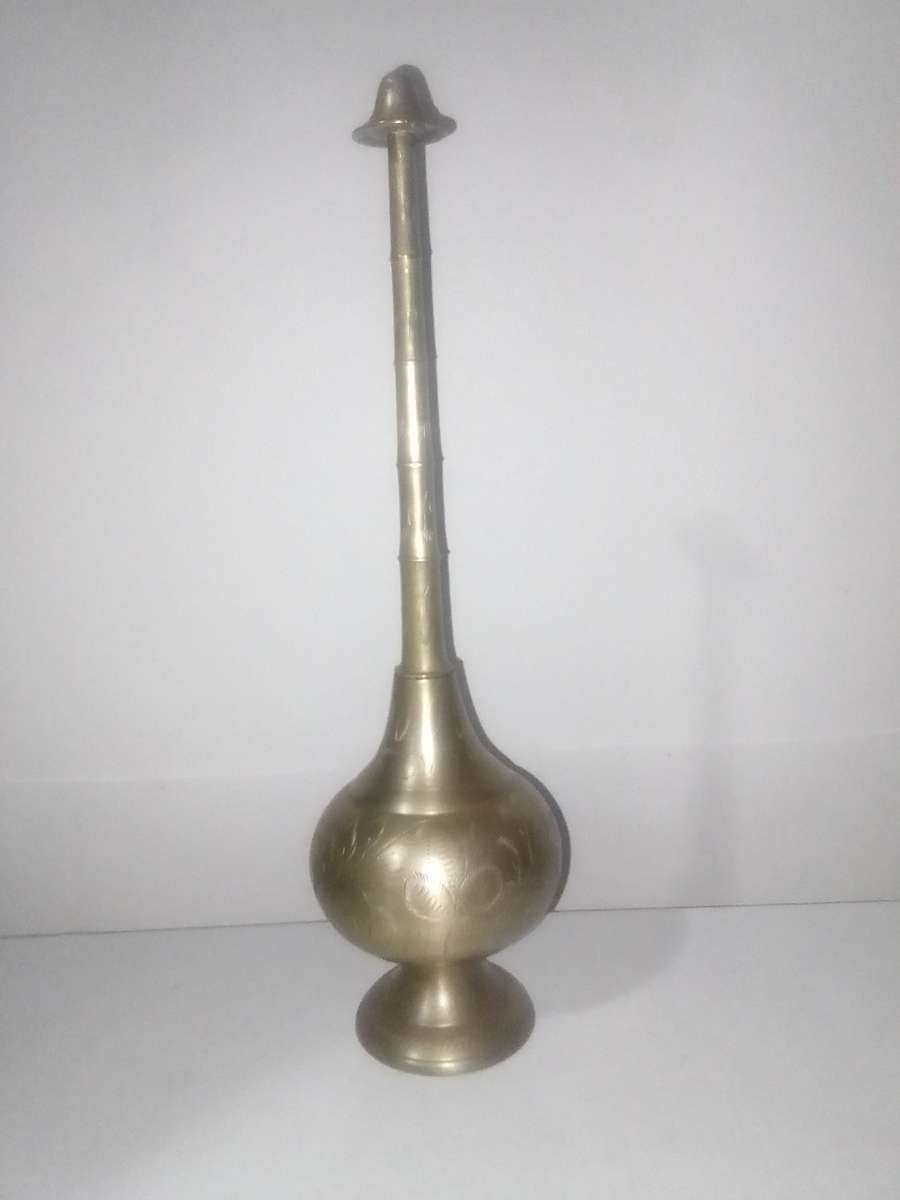Antique Islamic brass perfume censer fragrance bottle flask. 345mm Tall.