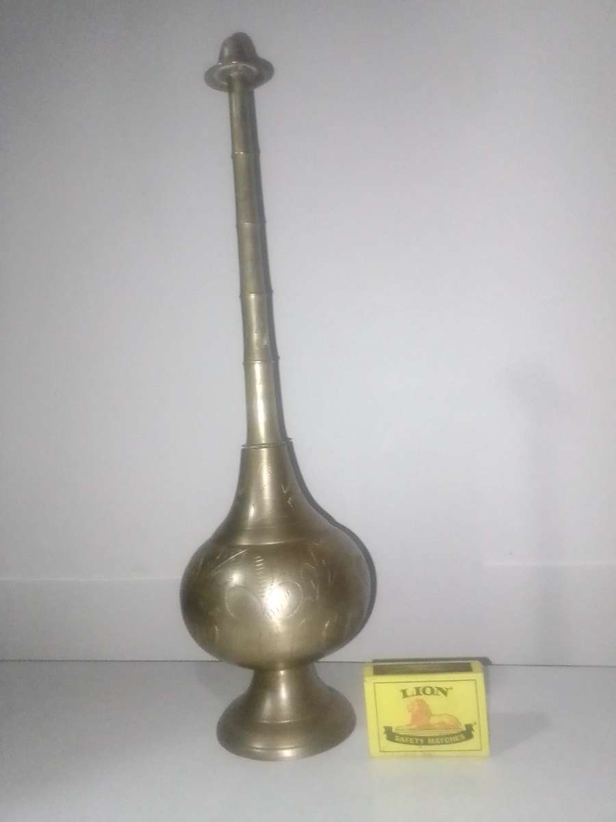 Antique Islamic brass perfume censer fragrance bottle flask. 345mm Tall.