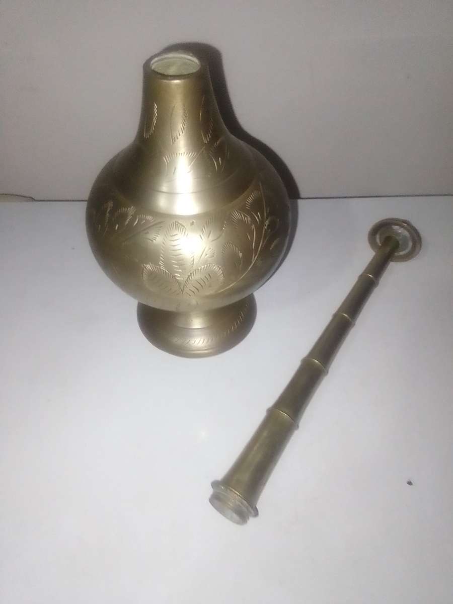 Antique Islamic brass perfume censer fragrance bottle flask. 345mm Tall.