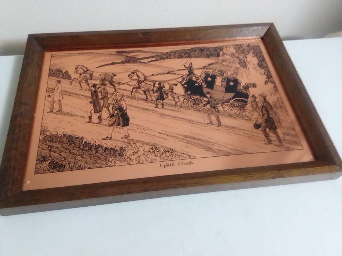 Quality Copper Etchings paintings. Copper wall art Vintage English Art Picture of a Uphill Climb.