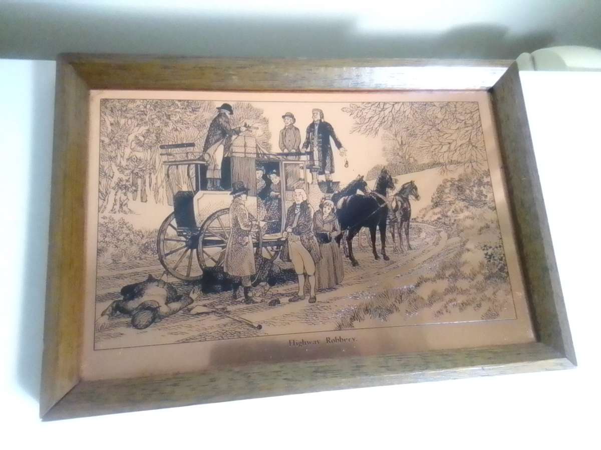 Quality Copper Etchings paintings. Copper wall art Vintage English Picture of a High-Way Robbery.