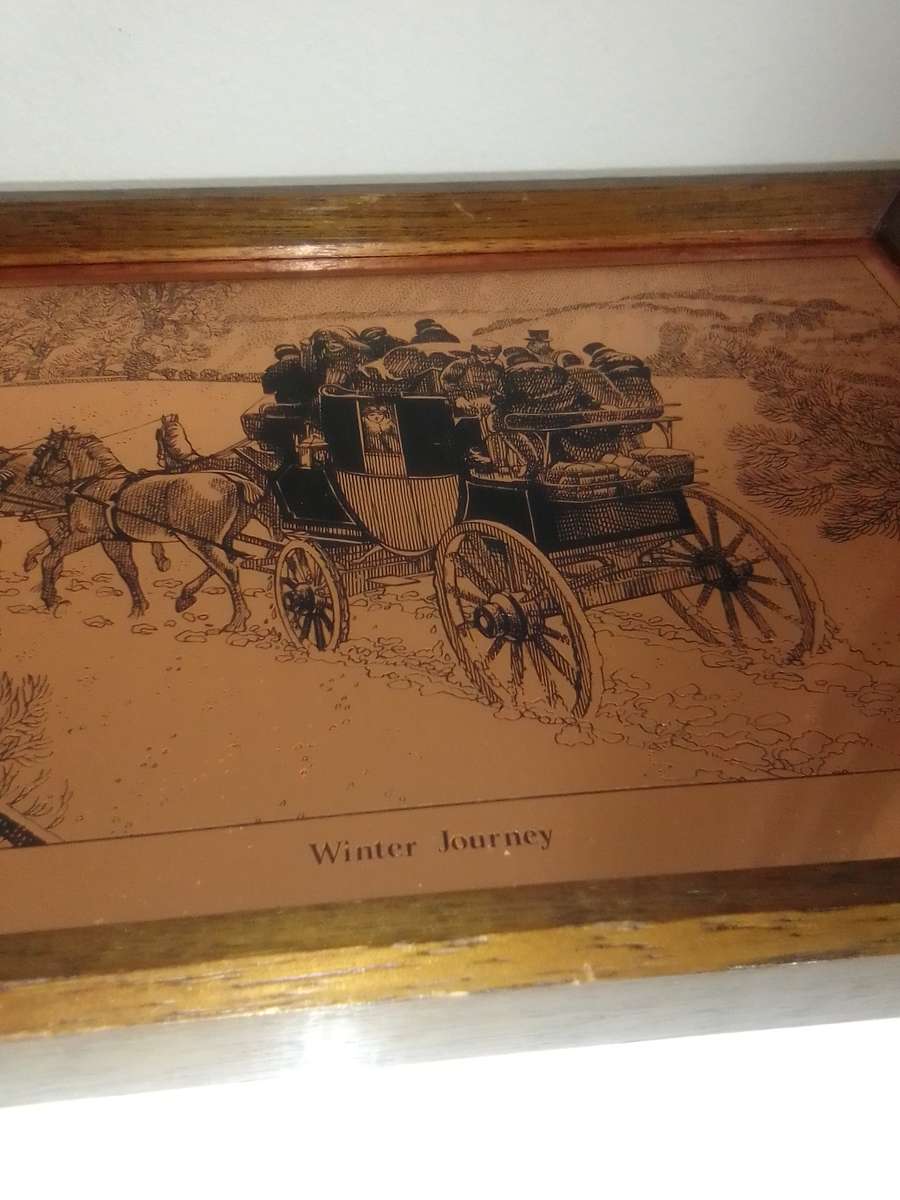 Quality Copper Etchings paintings. Copper wall art Vintage English Art Picture of a Winter Journey.