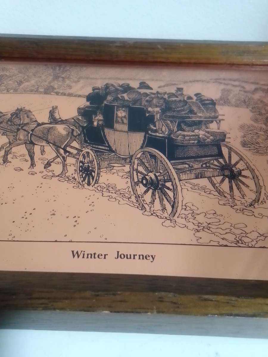 Quality Copper Etchings paintings. Copper wall art Vintage English Art Picture of a Winter Journey.