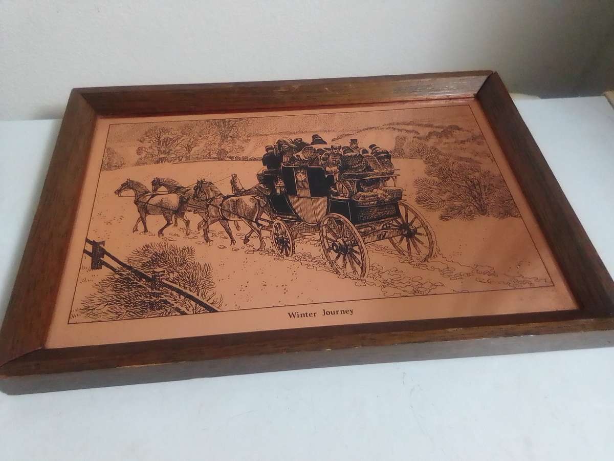 Quality Copper Etchings paintings. Copper wall art Vintage English Art Picture of a Winter Journey.