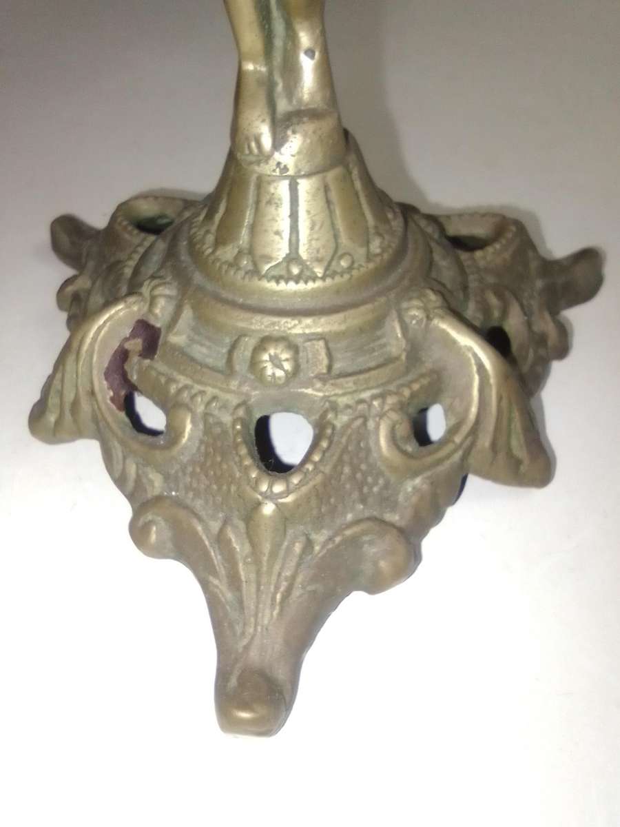 Old vintage small Cherub stem brass and marble stand