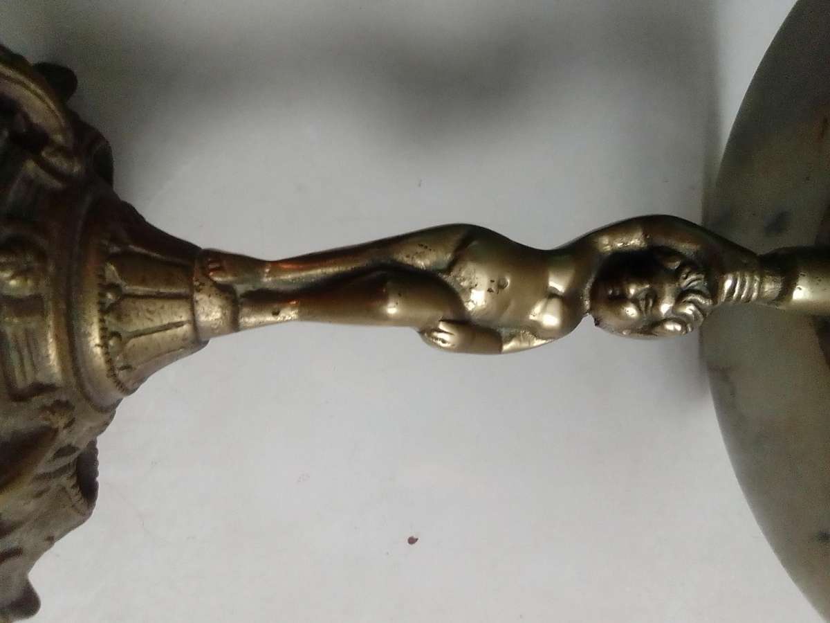 Old vintage small Cherub stem brass and marble stand