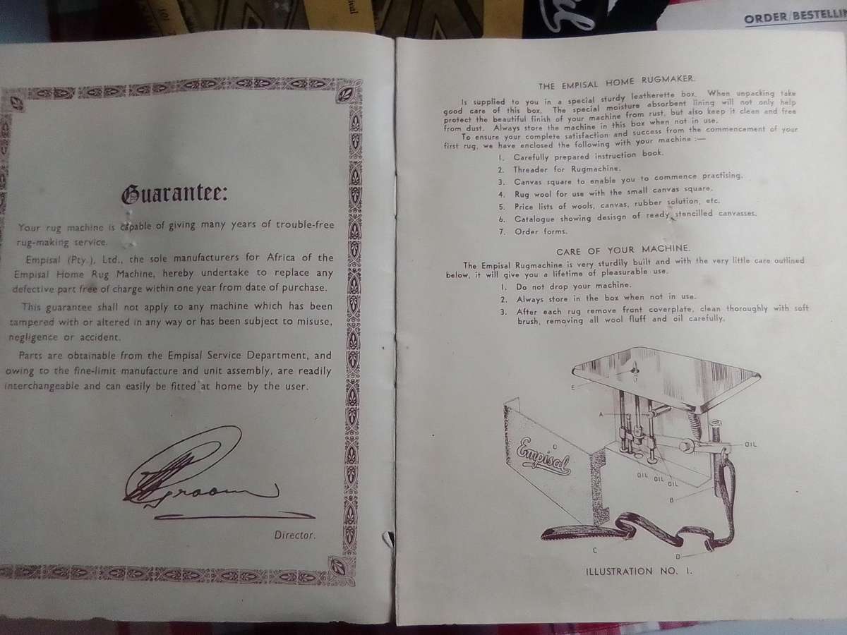 Old vintage 1950's Empisal Rug making machine with Original Paperwork.