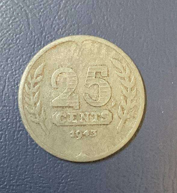Netherlands  1943 25 cent Zinc Coin